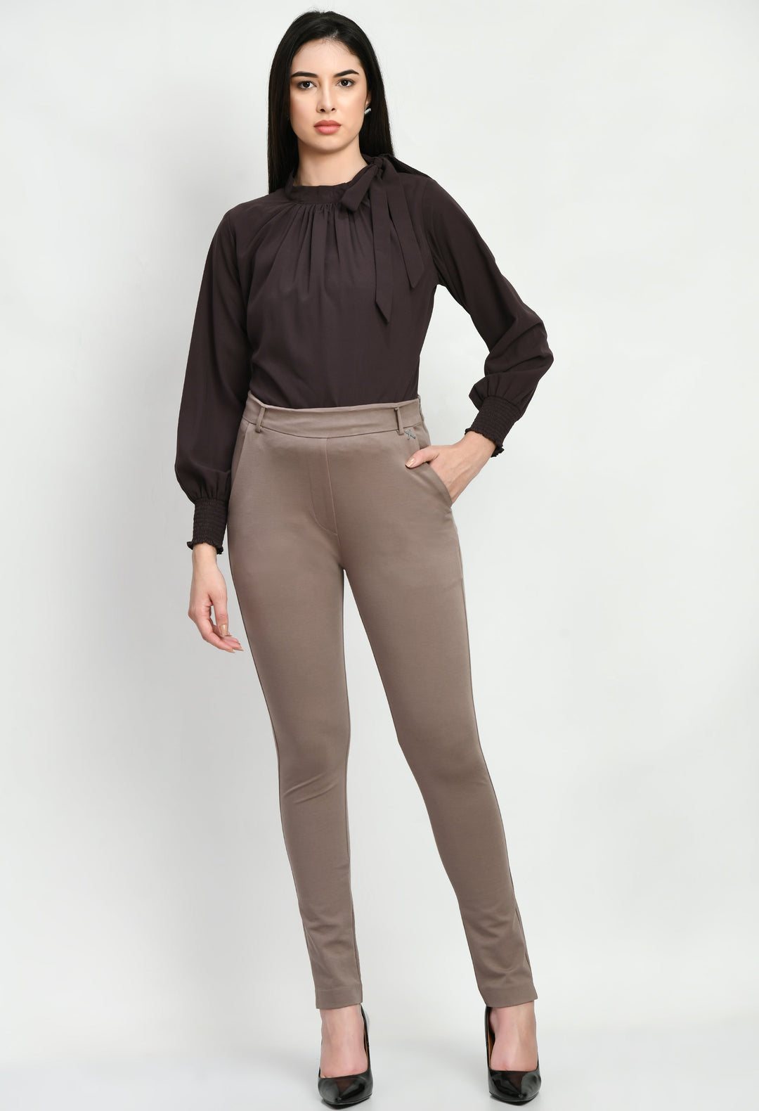 Camel-Beige-Respect-Solid-Stretch-Slim-Trouser