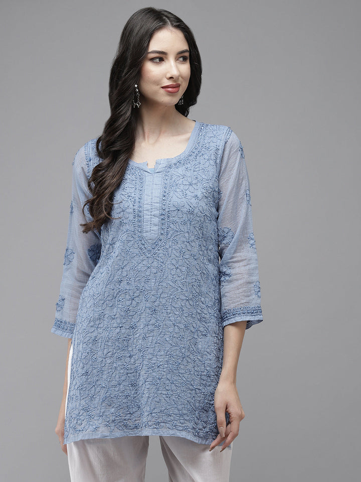 Caroline Blue Original Kota Chikankari Tunic With Slip