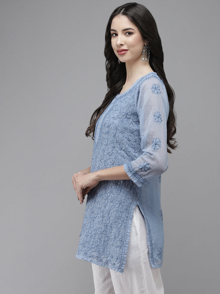 Caroline Blue Original Kota Chikankari Tunic With Slip