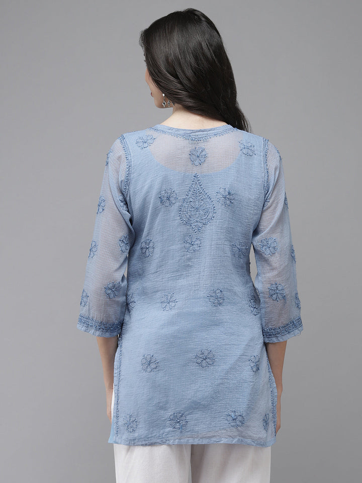 Caroline Blue Original Kota Chikankari Tunic With Slip