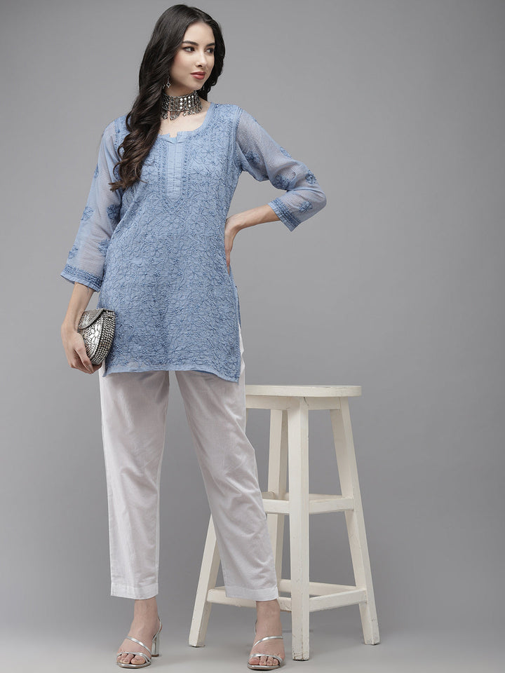 Caroline Blue Original Kota Chikankari Tunic With Slip