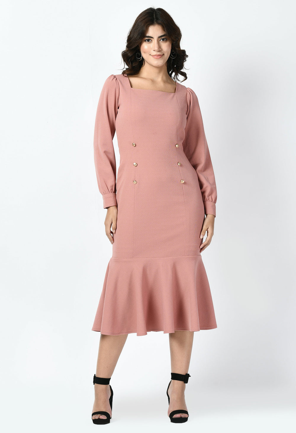 Cherry-Pink-Cotton-Blend-Apogee-Fishtail-Midi-Dress
