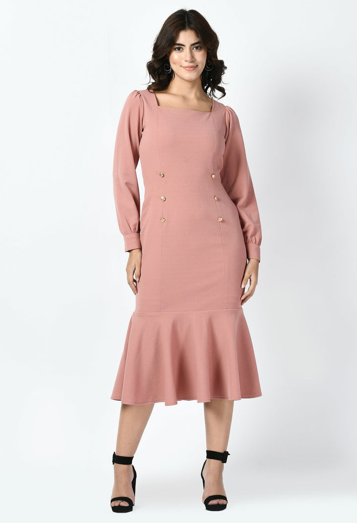 Cherry-Pink-Cotton-Blend-Apogee-Fishtail-Midi-Dress