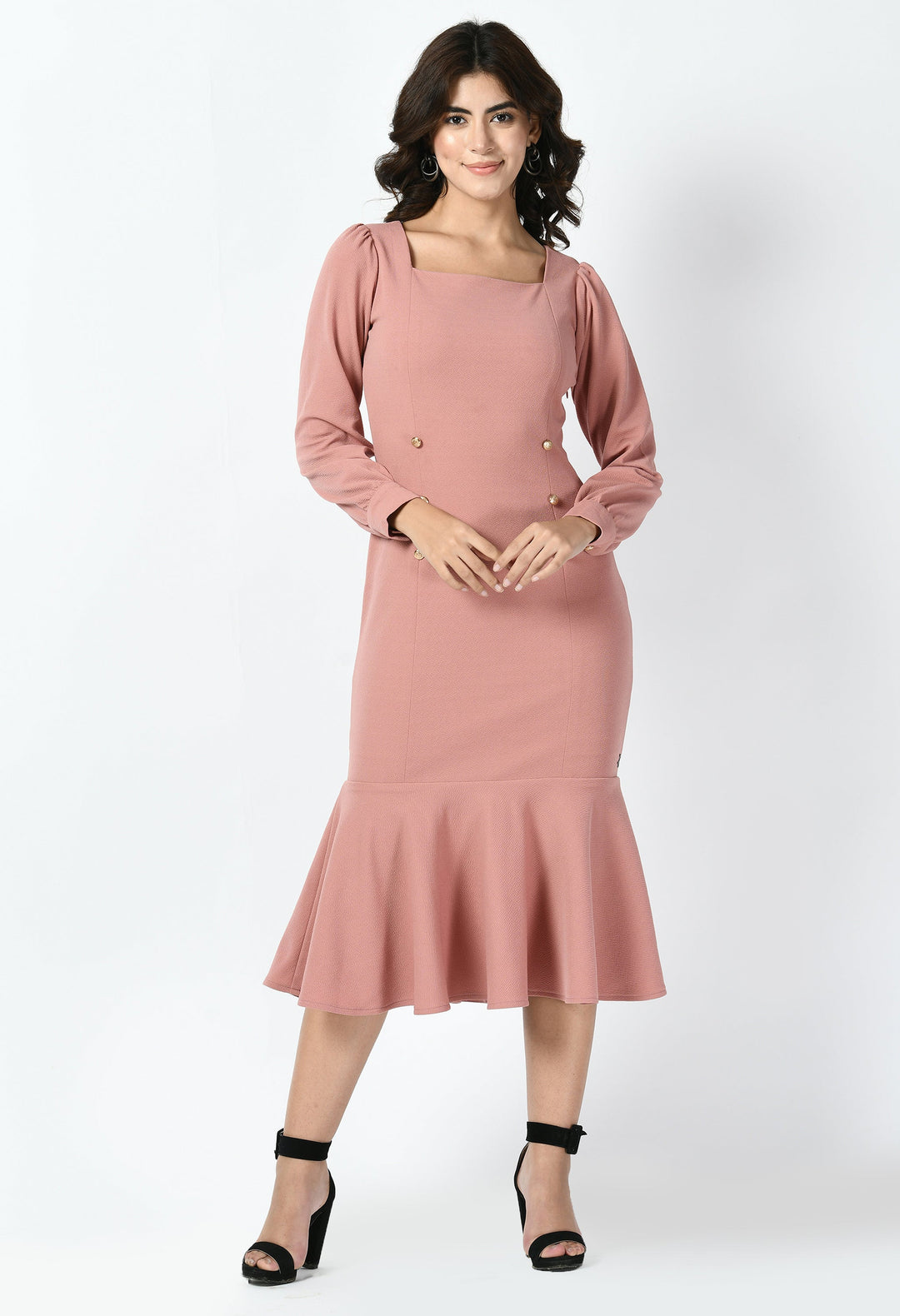 Cherry-Pink-Cotton-Blend-Apogee-Fishtail-Midi-Dress