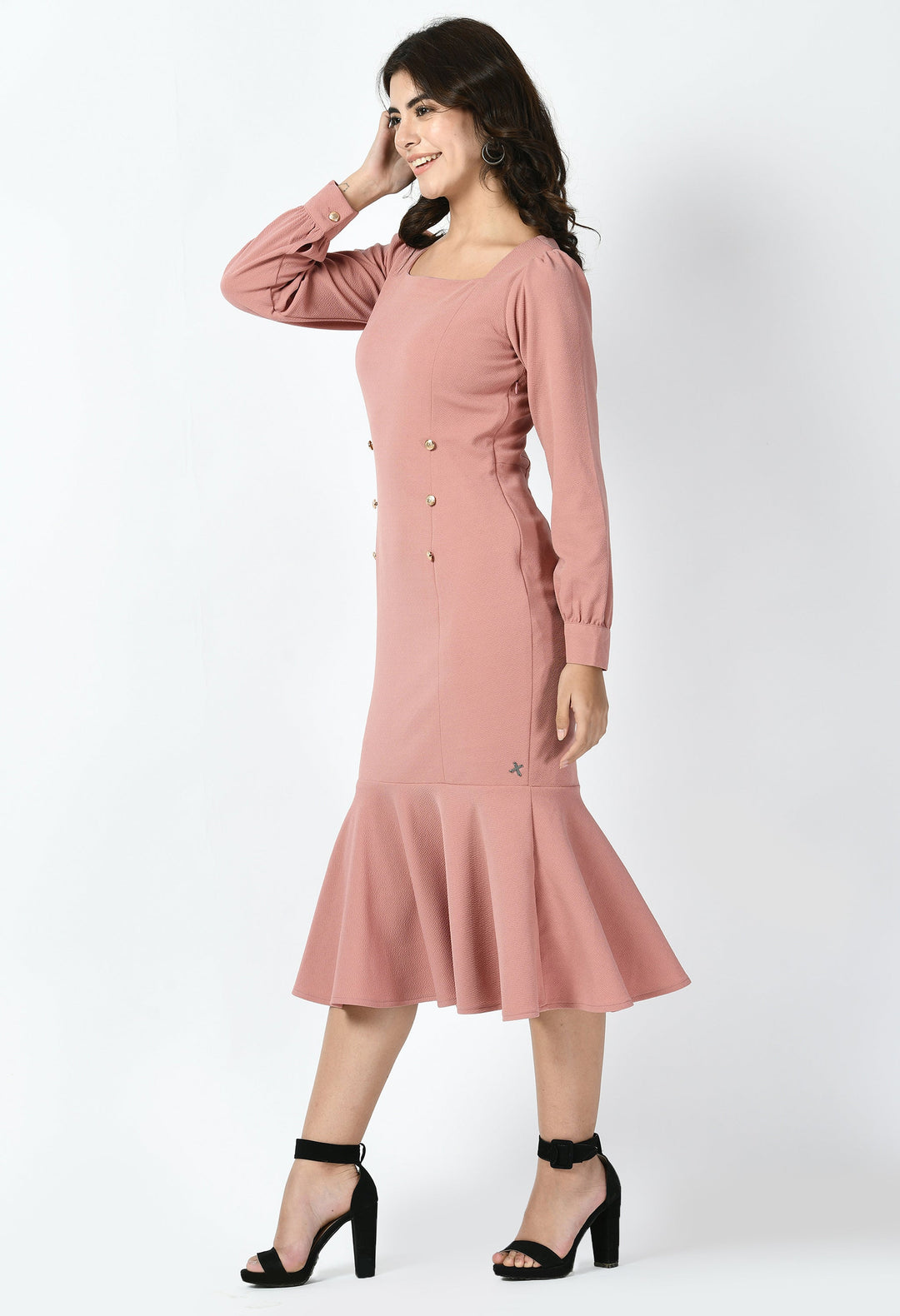 Cherry-Pink-Cotton-Blend-Apogee-Fishtail-Midi-Dress