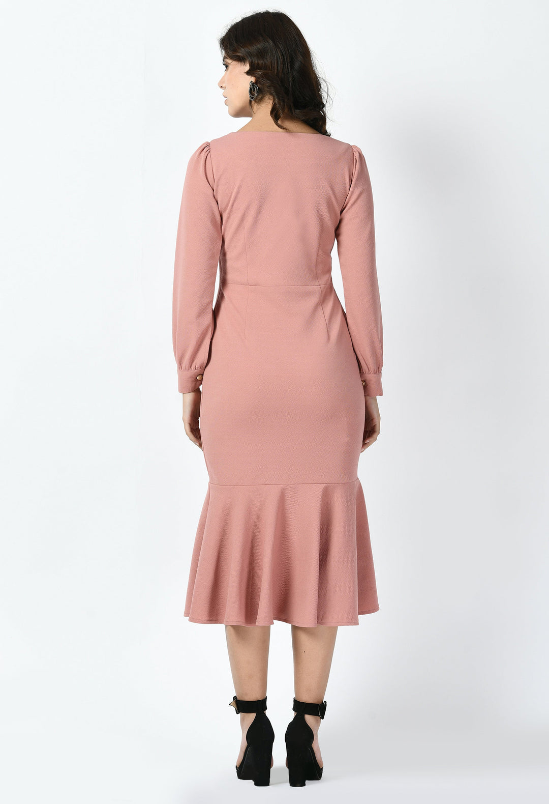 Cherry-Pink-Cotton-Blend-Apogee-Fishtail-Midi-Dress