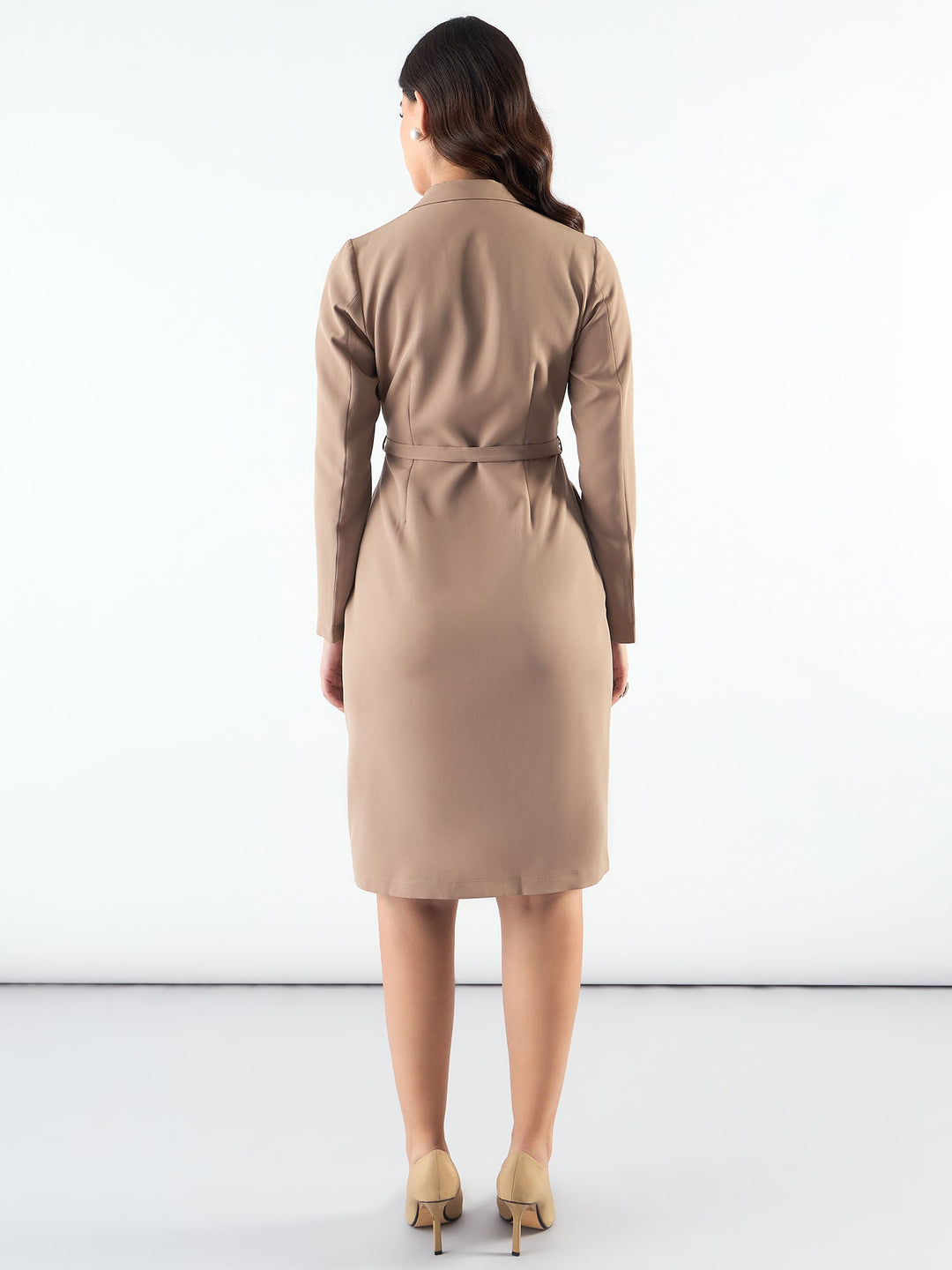 Classic-Beige-Polyester-Tailored-Above-Knee-Length-Dress