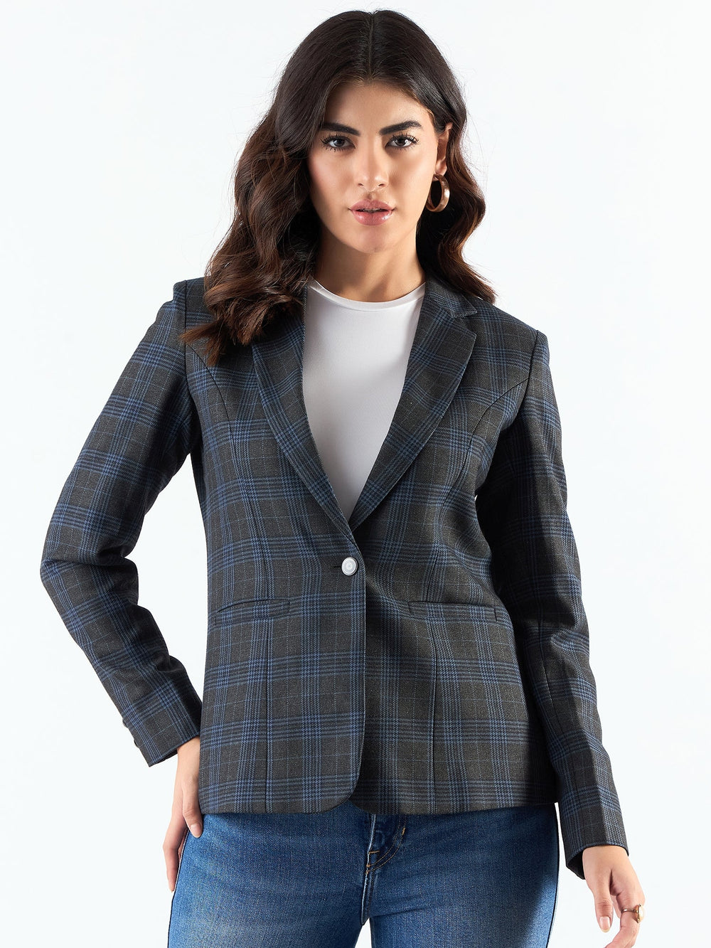 Classic-Blue-Poly-Viscose-Notched-Collar-Checkered-Blazer