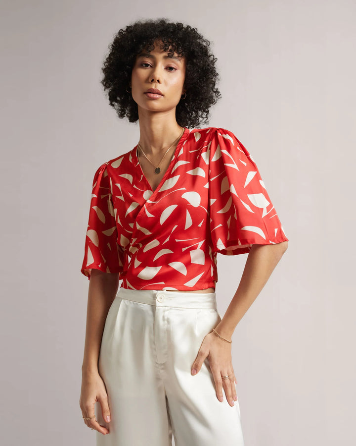 Classic Red Satin Tie-Up Flirty Wrap Top Only