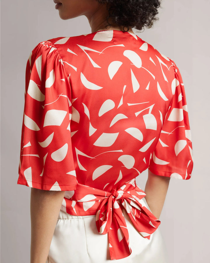 Classic Red Satin Tie-Up Flirty Wrap Top Only