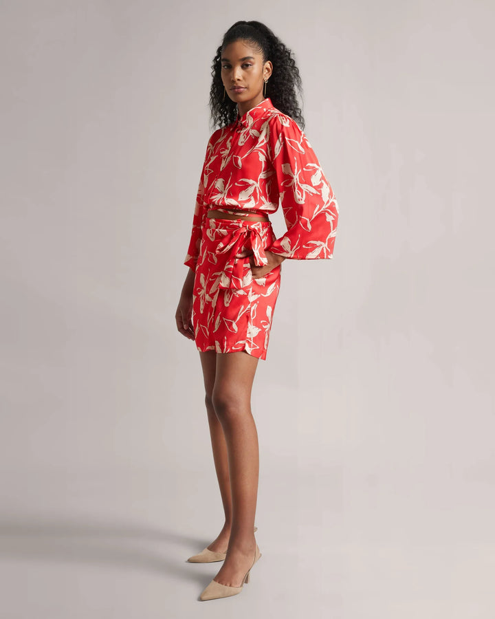 Classic Red Satin Tie-Up Shirt & "Skort" Co-Ord Set