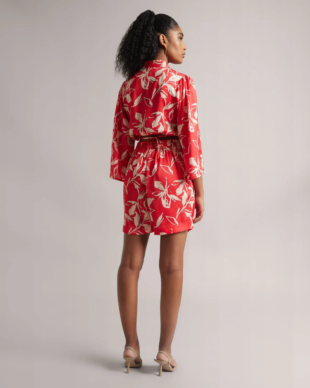 Classic Red Satin Tie-Up Shirt & "Skort" Co-Ord Set