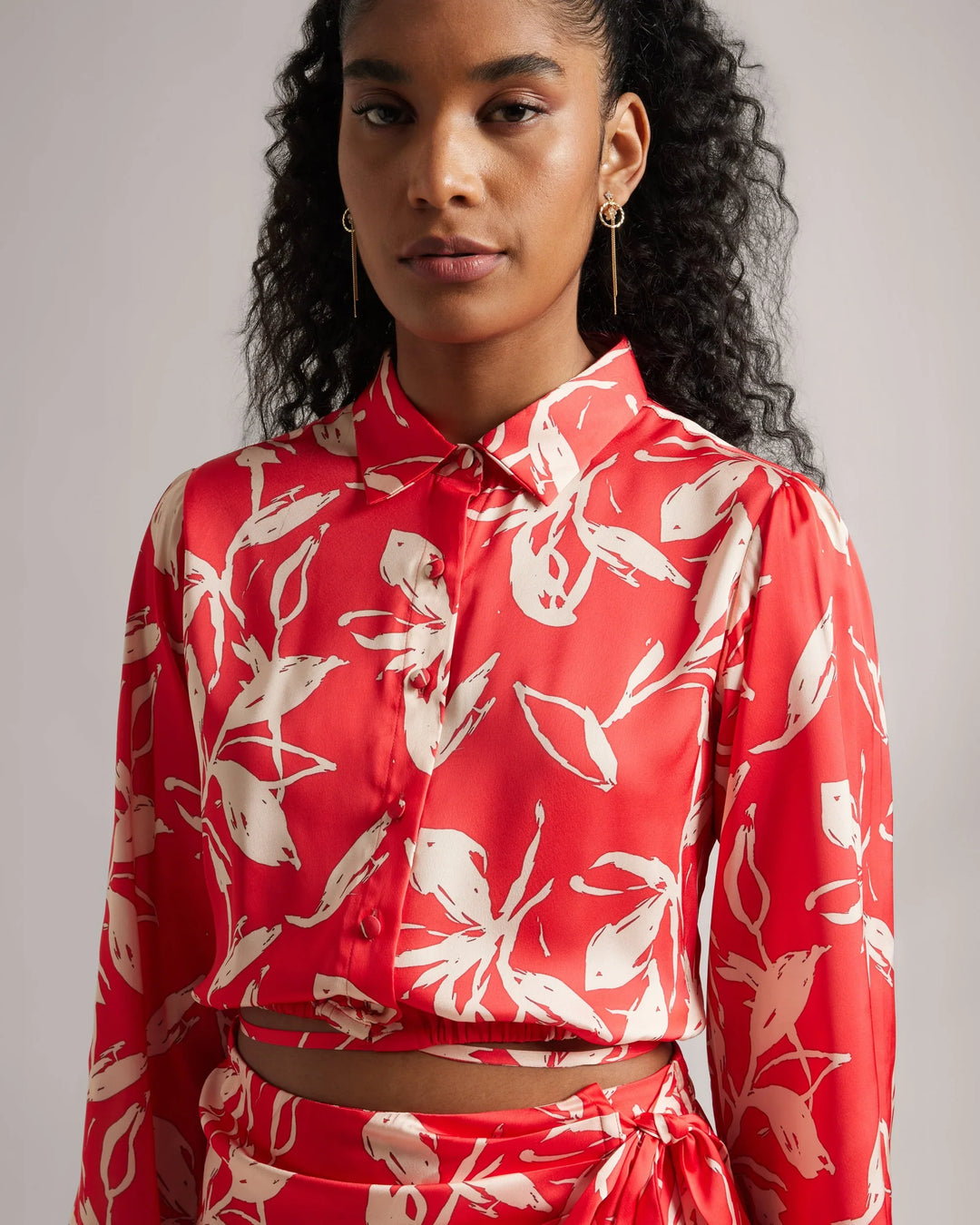 Classic Red Satin Tie-Up Shirt & "Skort" Co-Ord Set