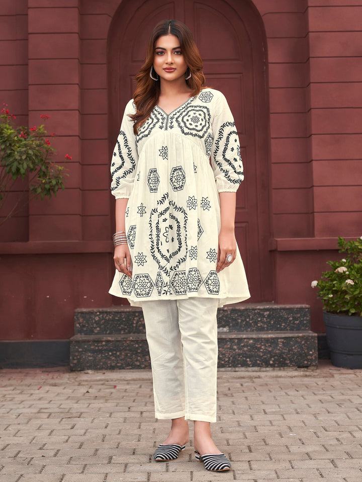 Off-White-Cotton-Embroidered-Tunic-&-Trouser-Co-Ord-Set