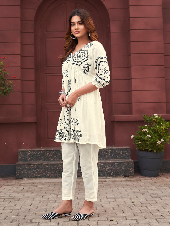 Off-White-Cotton-Embroidered-Tunic-&-Trouser-Co-Ord-Set