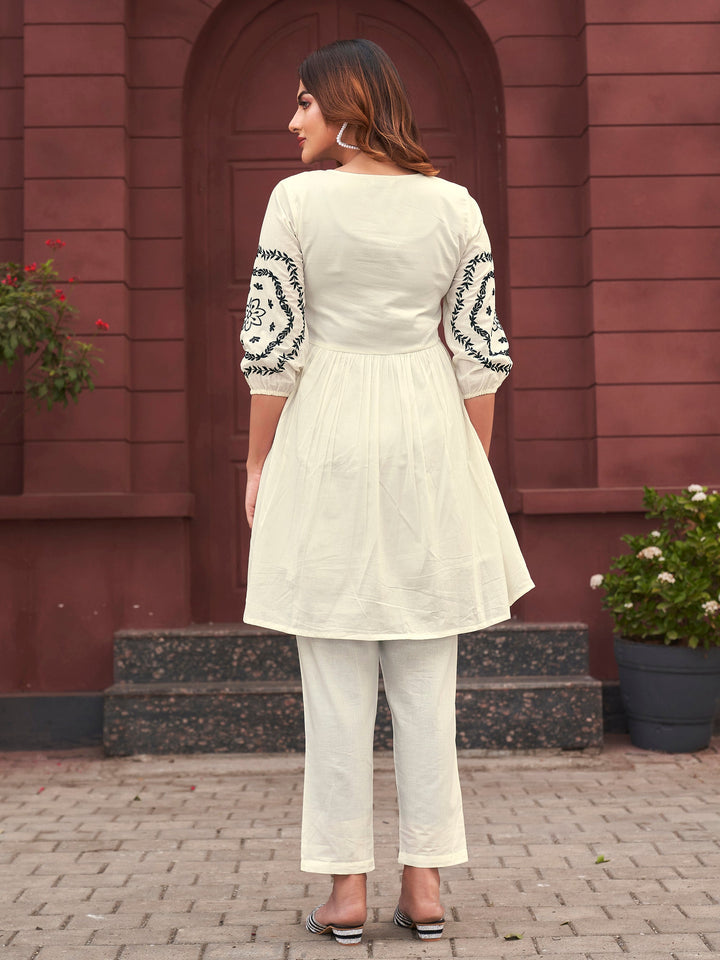 Off-White-Cotton-Embroidered-Tunic-&-Trouser-Co-Ord-Set