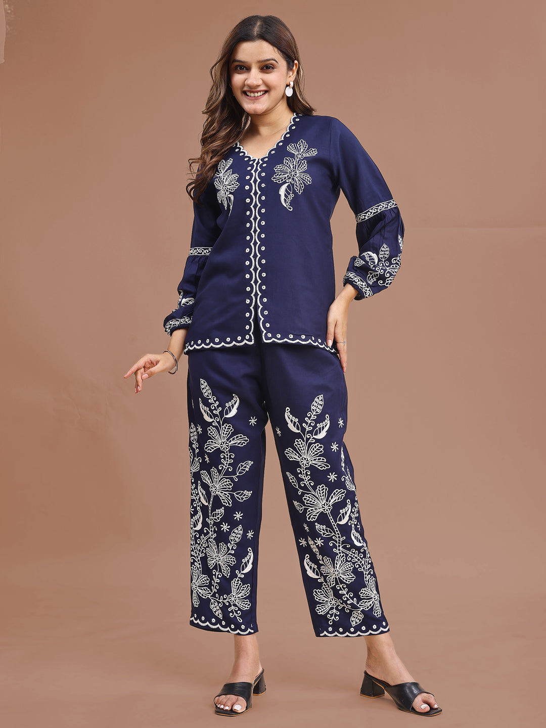 Blue-Rayon-Embroidered-Co-Ord-Set