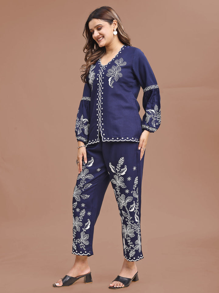 Blue-Rayon-Embroidered-Co-Ord-Set