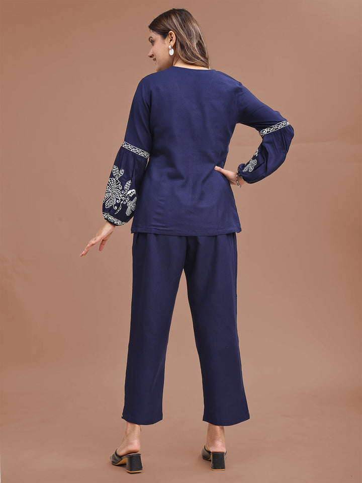 Blue-Rayon-Embroidered-Co-Ord-Set