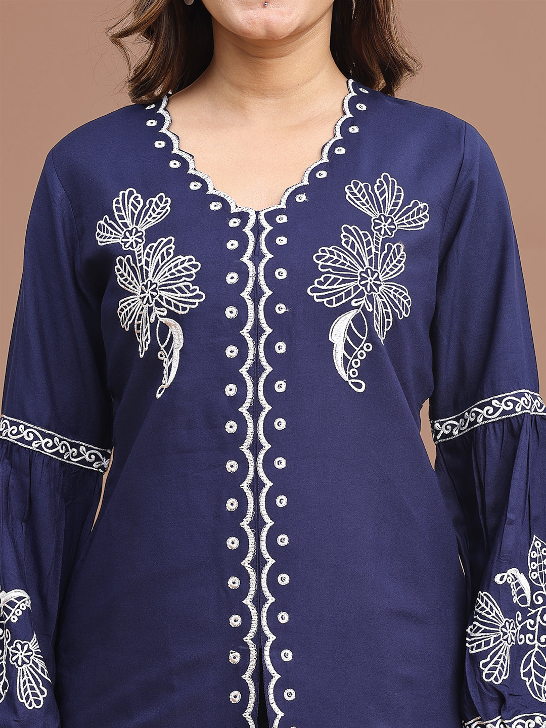 Blue-Rayon-Embroidered-Co-Ord-Set