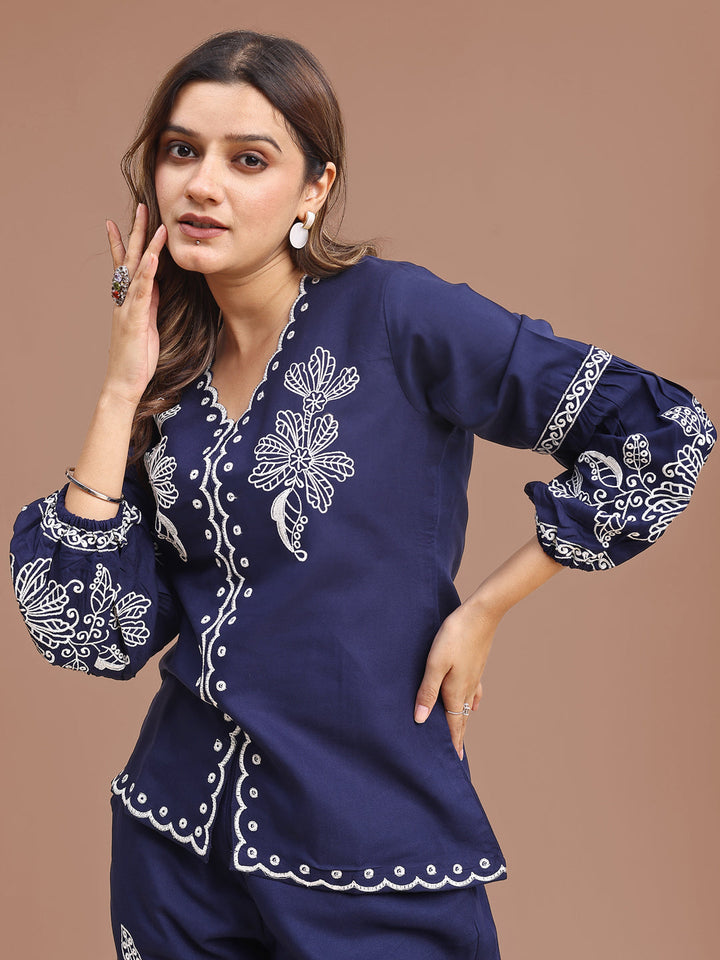 Blue-Rayon-Embroidered-Co-Ord-Set