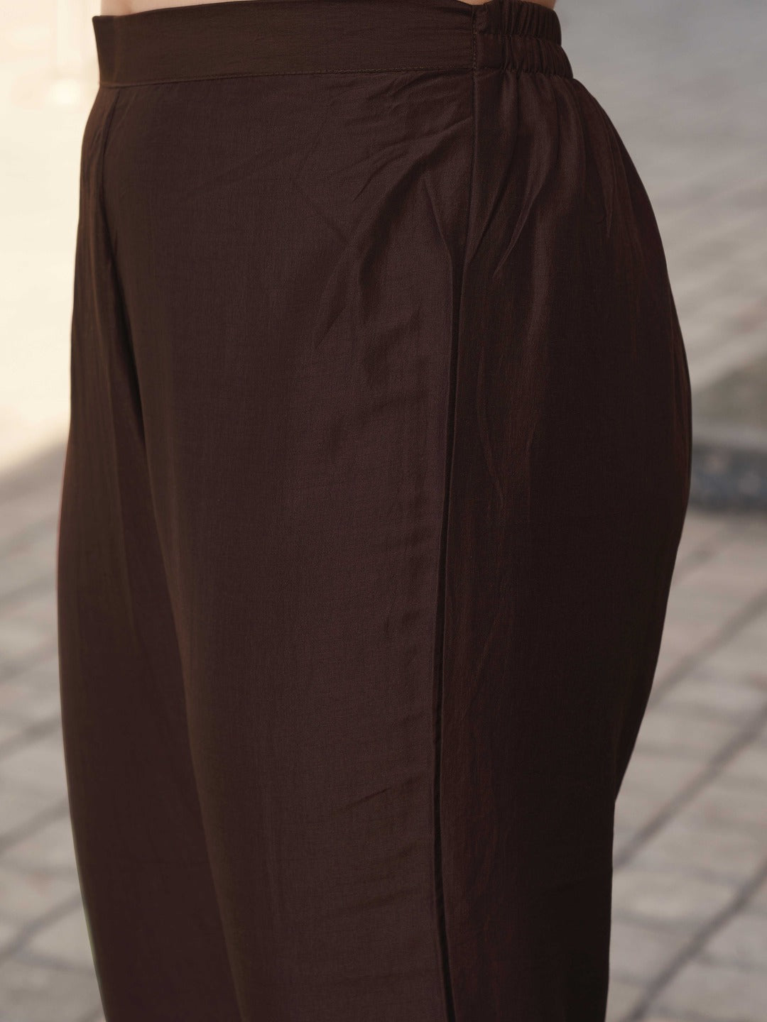 Coco-Brown-Chinon-Flared-Kurta-Set