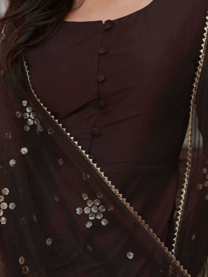 Coco-Brown-Chinon-Flared-Kurta-Set