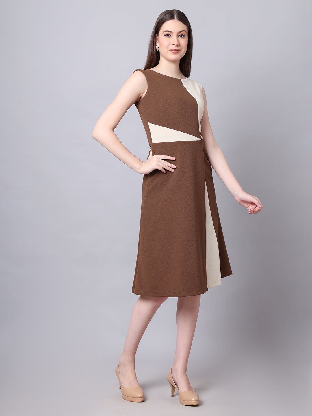 Coffee-Brown-Blended-Vibrant-Versatility-Block-A-Line-Dress