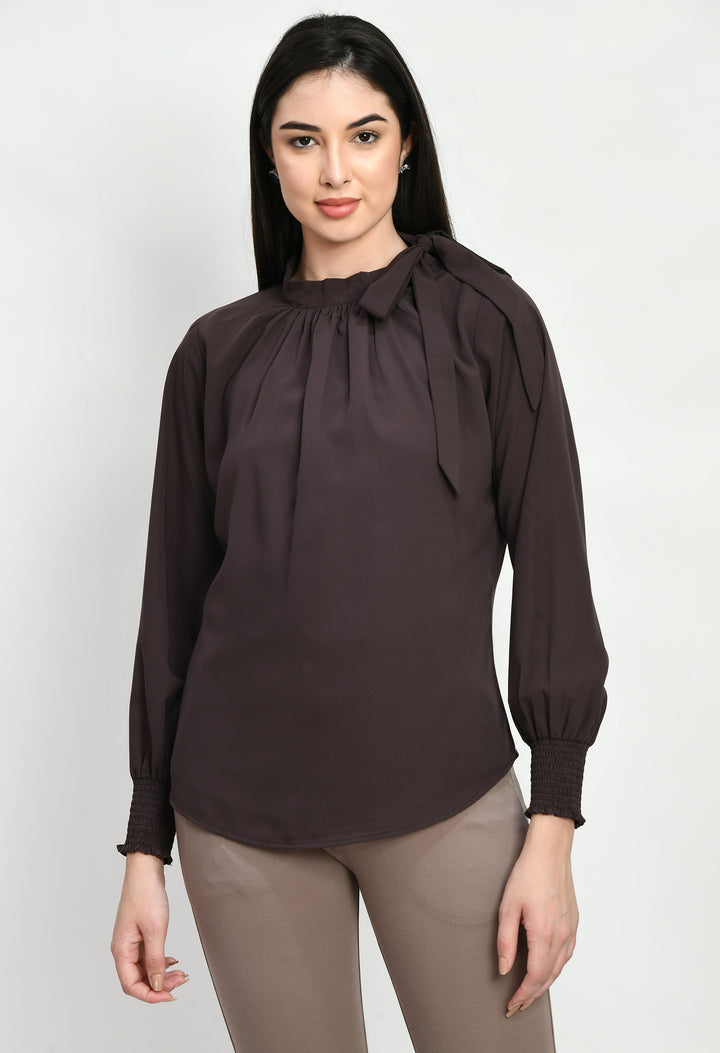 Coffee-Brown-Cotton-Blend-Honesty-Side-Knot-Top