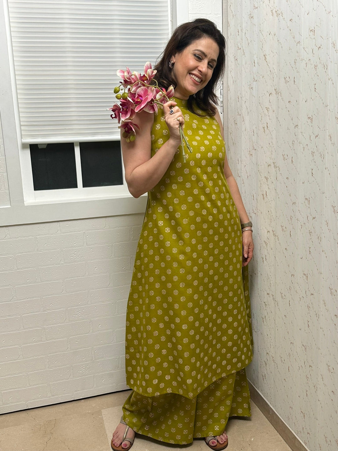 Green-Cotton-Blend-Printed-2-Piece-Kurta-Set