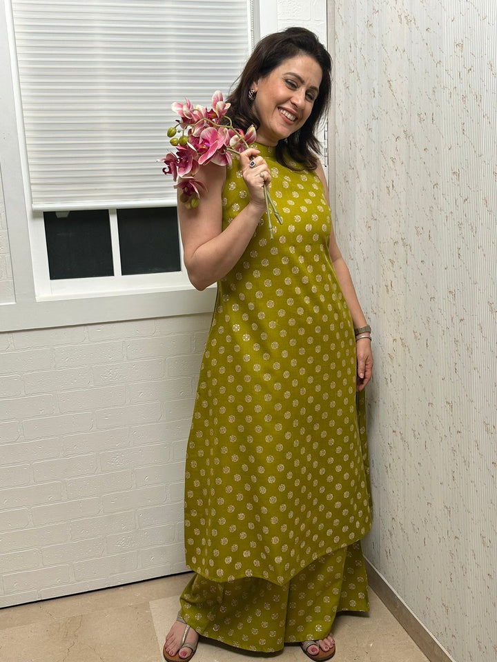 Green-Cotton-Blend-Printed-2-Piece-Kurta-Set