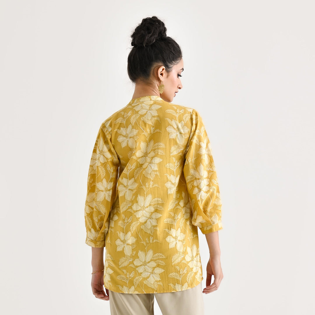 Yellow-Cotton-Sanganeri-Floral-Print-Tunic