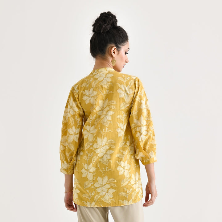 Yellow-Cotton-Sanganeri-Floral-Print-Tunic