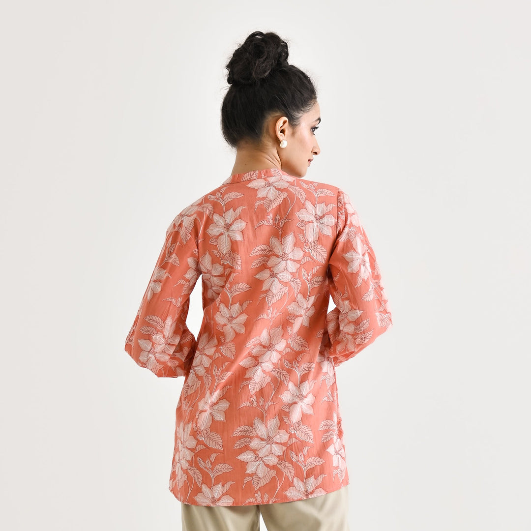 Peach-Cotton-Sanganeri-Floral-Print-Tunic