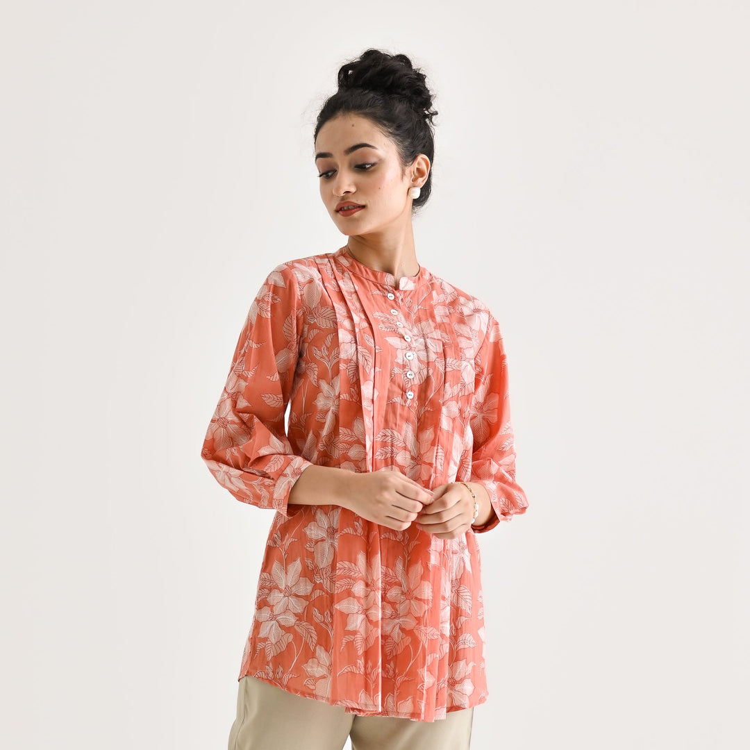 Peach-Cotton-Sanganeri-Floral-Print-Tunic