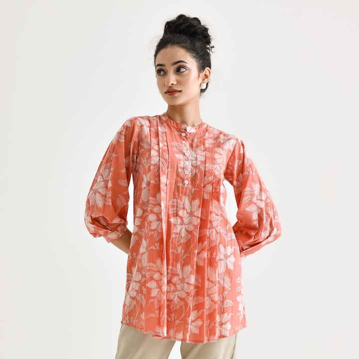 Peach-Cotton-Sanganeri-Floral-Print-Tunic