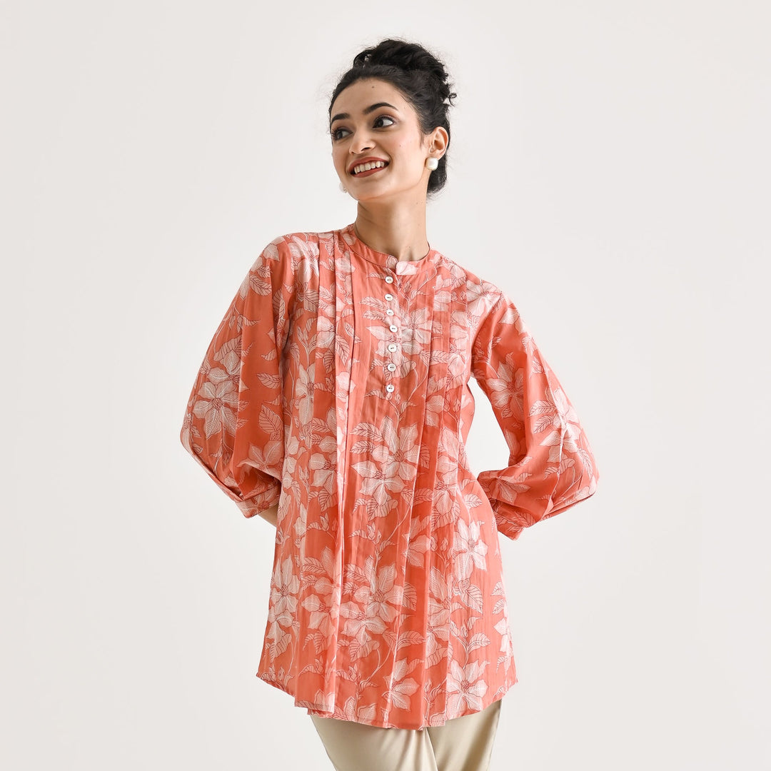Peach-Cotton-Sanganeri-Floral-Print-Tunic