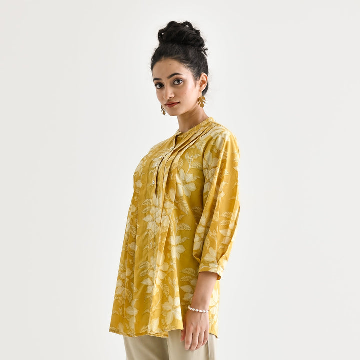 Yellow-Cotton-Sanganeri-Floral-Print-Tunic