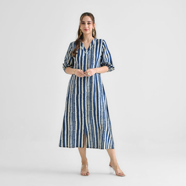Indigo-Blue-Cotton-Dabu-Printed-Midi-Dresse
