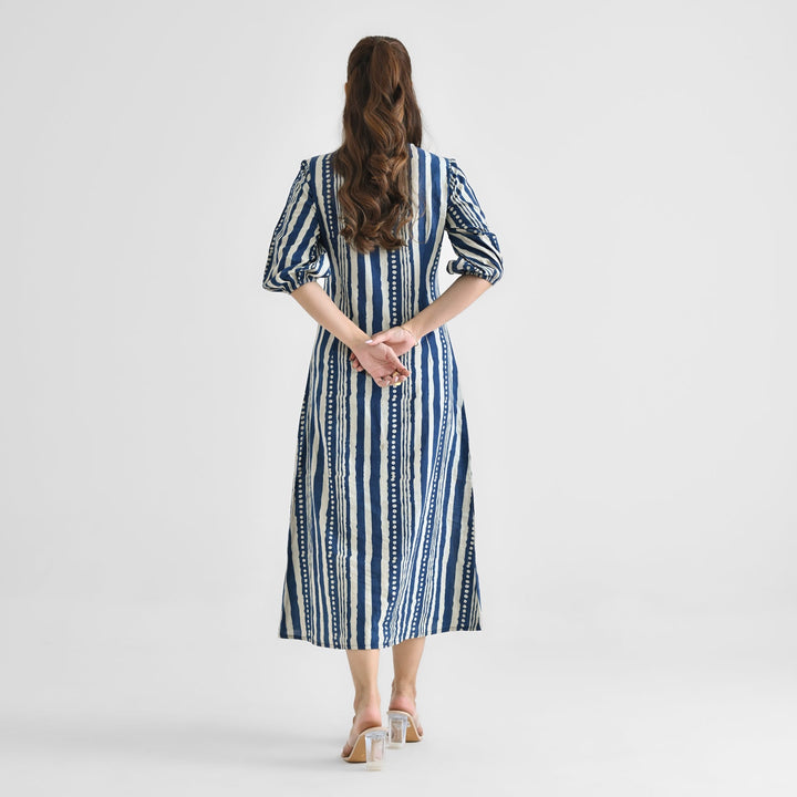 Indigo-Blue-Cotton-Dabu-Printed-Midi-Dresse