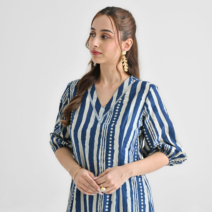 Indigo-Blue-Cotton-Dabu-Printed-Midi-Dresse