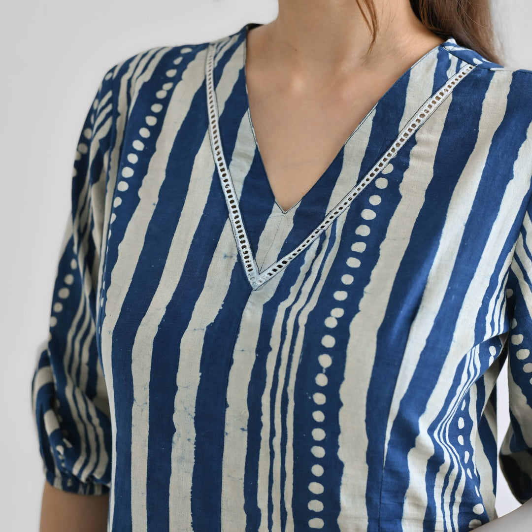 Indigo-Blue-Cotton-Dabu-Printed-Midi-Dresse