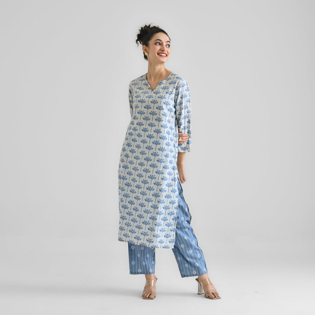 Light-Blue-Cotton-Lotus-Dabu-Print-2-Piece-Kurta-Set
