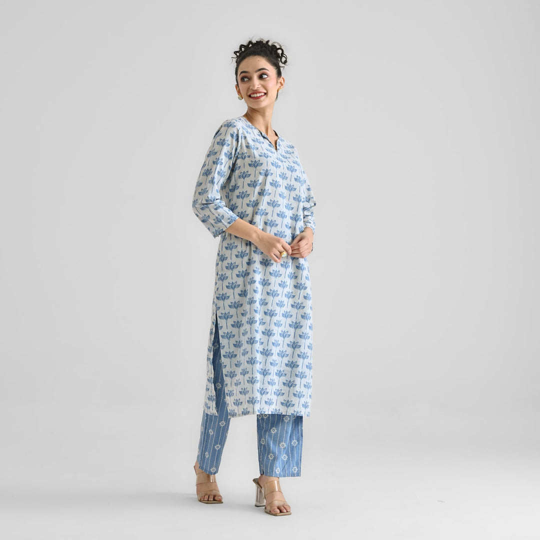 Light-Blue-Cotton-Lotus-Dabu-Print-2-Piece-Kurta-Set