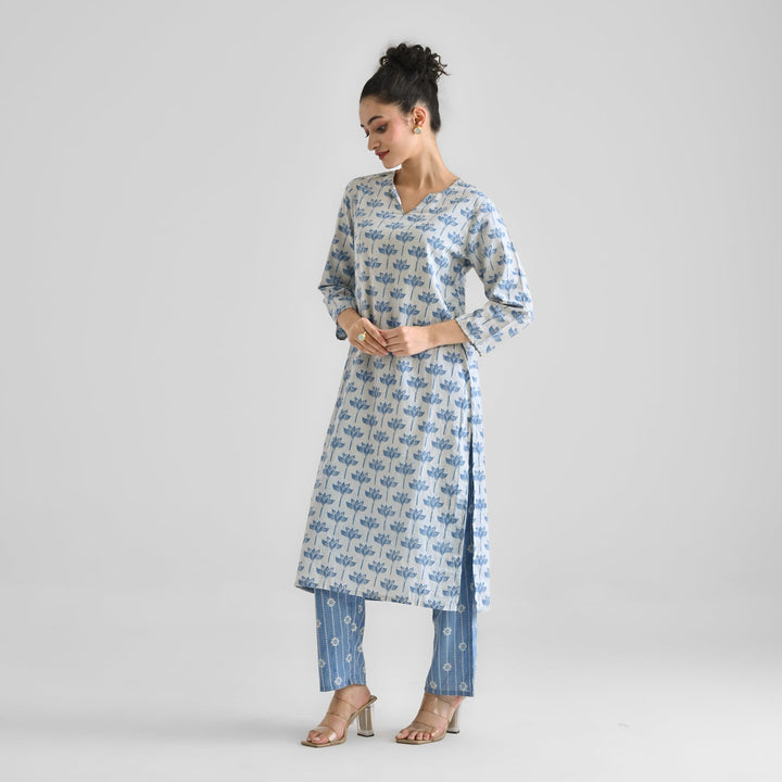 Light-Blue-Cotton-Lotus-Dabu-Print-2-Piece-Kurta-Set