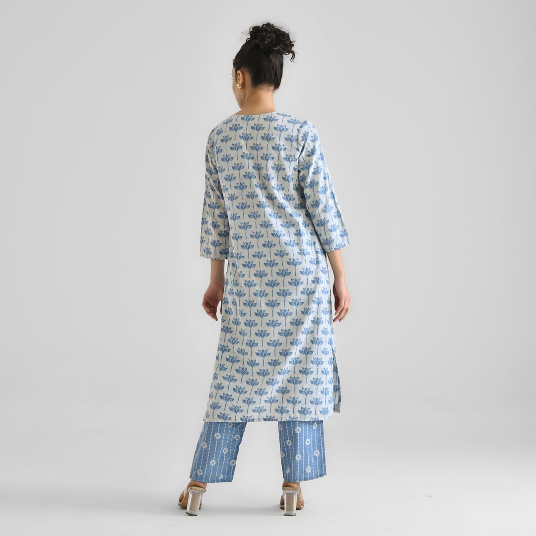 Light-Blue-Cotton-Lotus-Dabu-Print-2-Piece-Kurta-Set