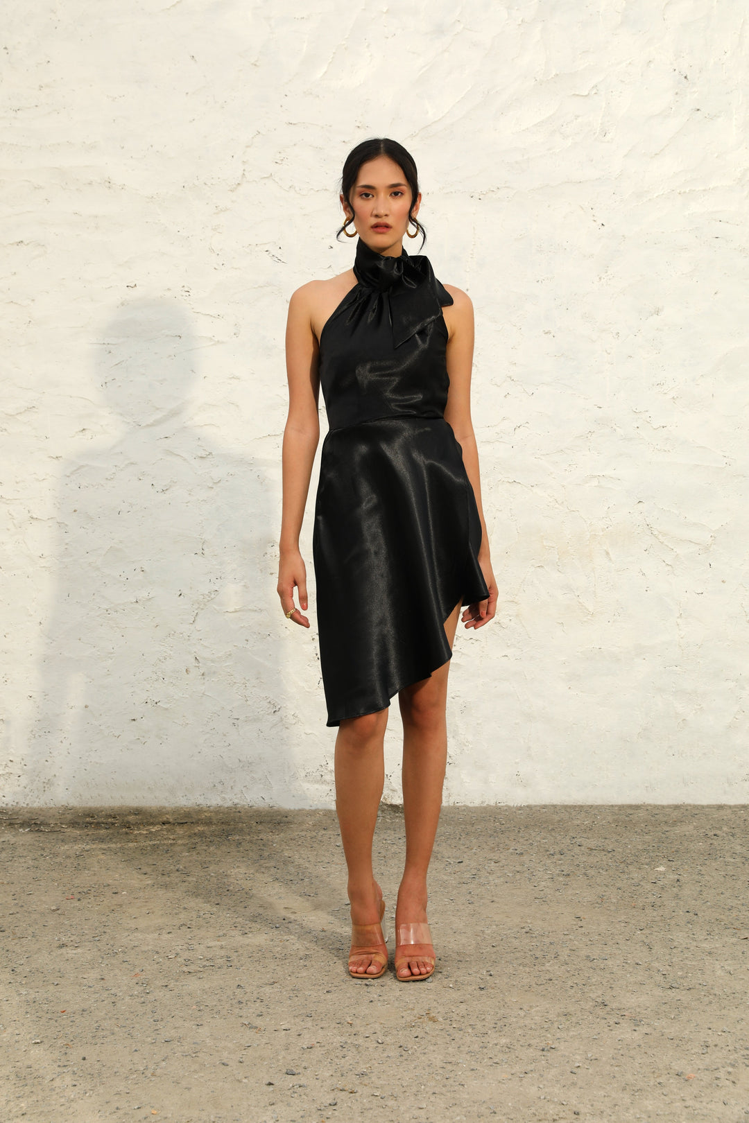 Black-Satin-&-Polyester-Noir-Dress