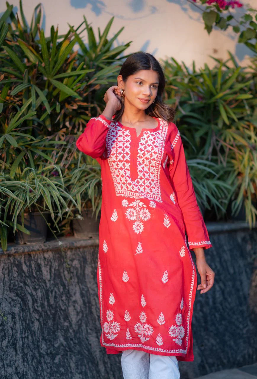 Coral-Cotton-Alifa-Chikankari-Kurta-Only