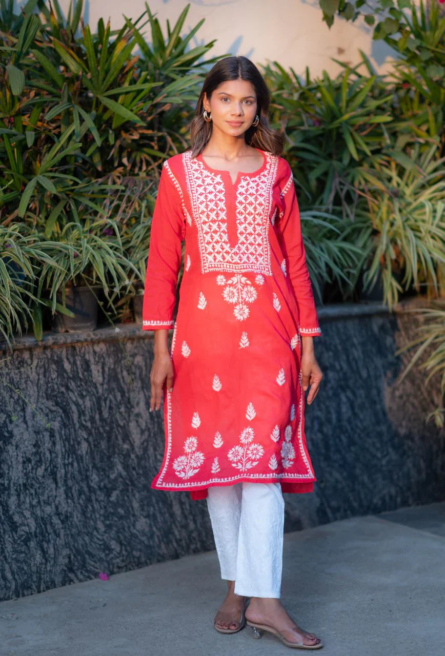 Coral-Cotton-Alifa-Chikankari-Kurta-Only