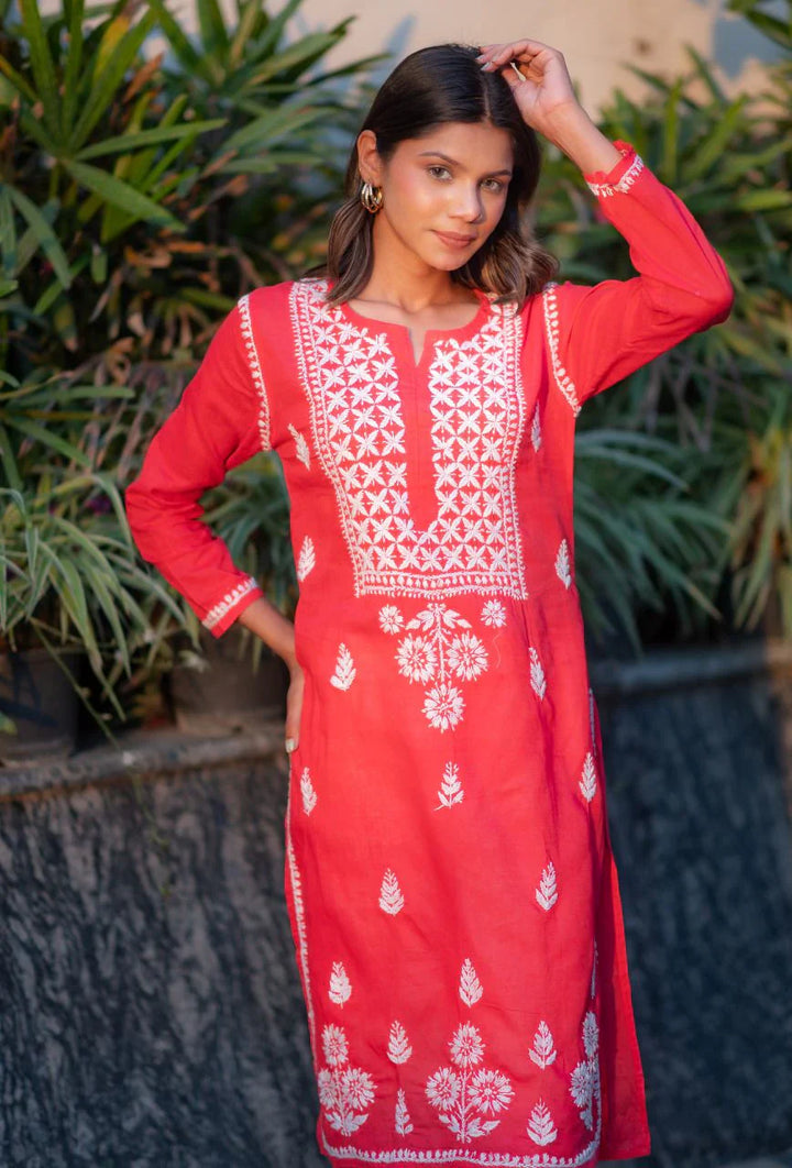 Coral-Cotton-Alifa-Chikankari-Kurta-Only